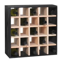 Regal na wino 52 cm, w kratke, bejcowany na czarno-naturalnie